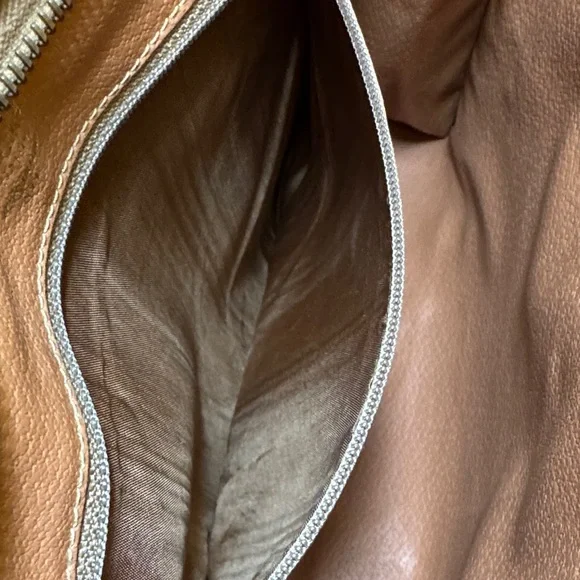 Celine Triumph Logo Clutch Leather Trim Vintage Beige & Brown Bag - Picture 6 of 16